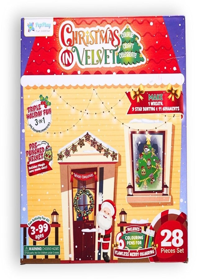PepPlay Premium X-Mas DIY Kit for Kids - 28-Piece x-mas décor Set with 10” Velvet Wreath, 11 Ornaments, 9 Stars for Bunting - Perfect Christmas Party Activity & Gift for Kids, Ages 3-99 - Image 1